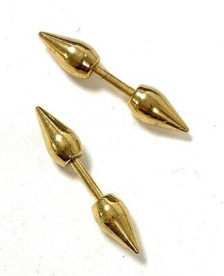 PAIR Gold Stainless Steel Mens Fake Ear Plugs Earrings Studs Stretcher Spikes UK