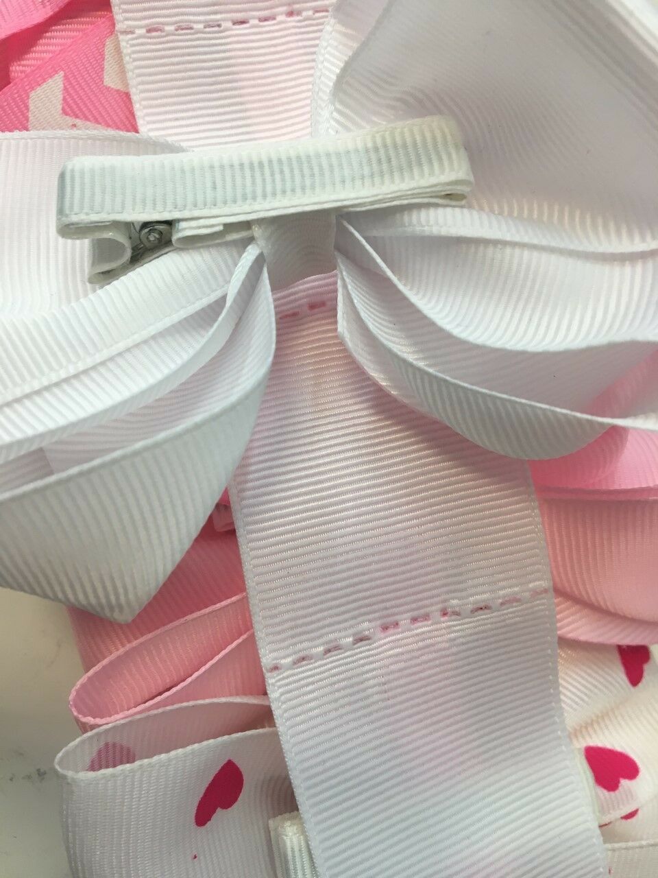 7 Girls Pink Heart Blue White Purple Big Hair Bow Set with Bow Holder & Gift Bag