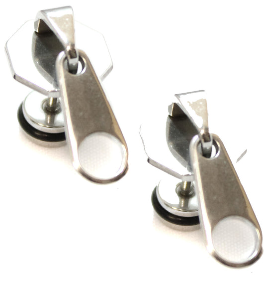 PAIR Zip Zipper Stretcher Gothic Plug Upper Stainless Steel MENS Earrings Fake