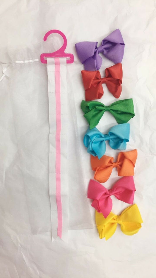 7 Girls Red Pink Green Blue Purple Big Hair Bow Set with Bow Holder & Gift Bag
