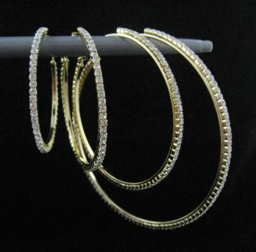 Women Plated Diamante Crystal Rhinestone Big Hoop CZ Earring Jewelry Earrings