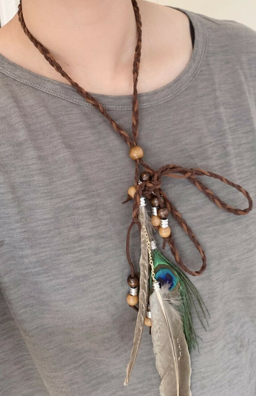 Indian Feather Headdress Braided Headband Boho Carnival Fancy Dress Party Belt