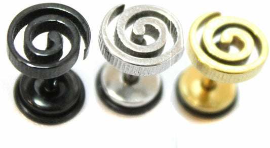 Spiral Stainless Steel Stud Earring Body Jewellery Fake Stretcher Mens Gothic