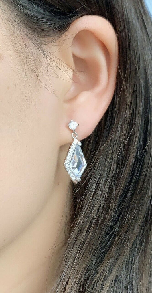 Quality Platinum Silver Plated Rhombus Zircon Crystal Dangle Drop Earrings Gift
