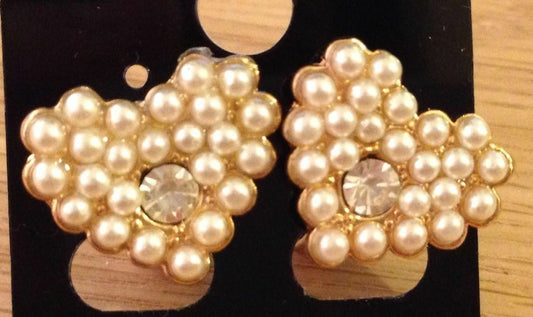 Gold Plated Heart Pearl Crystal Girls Womens CLIP ON Earrings Studs Clipon