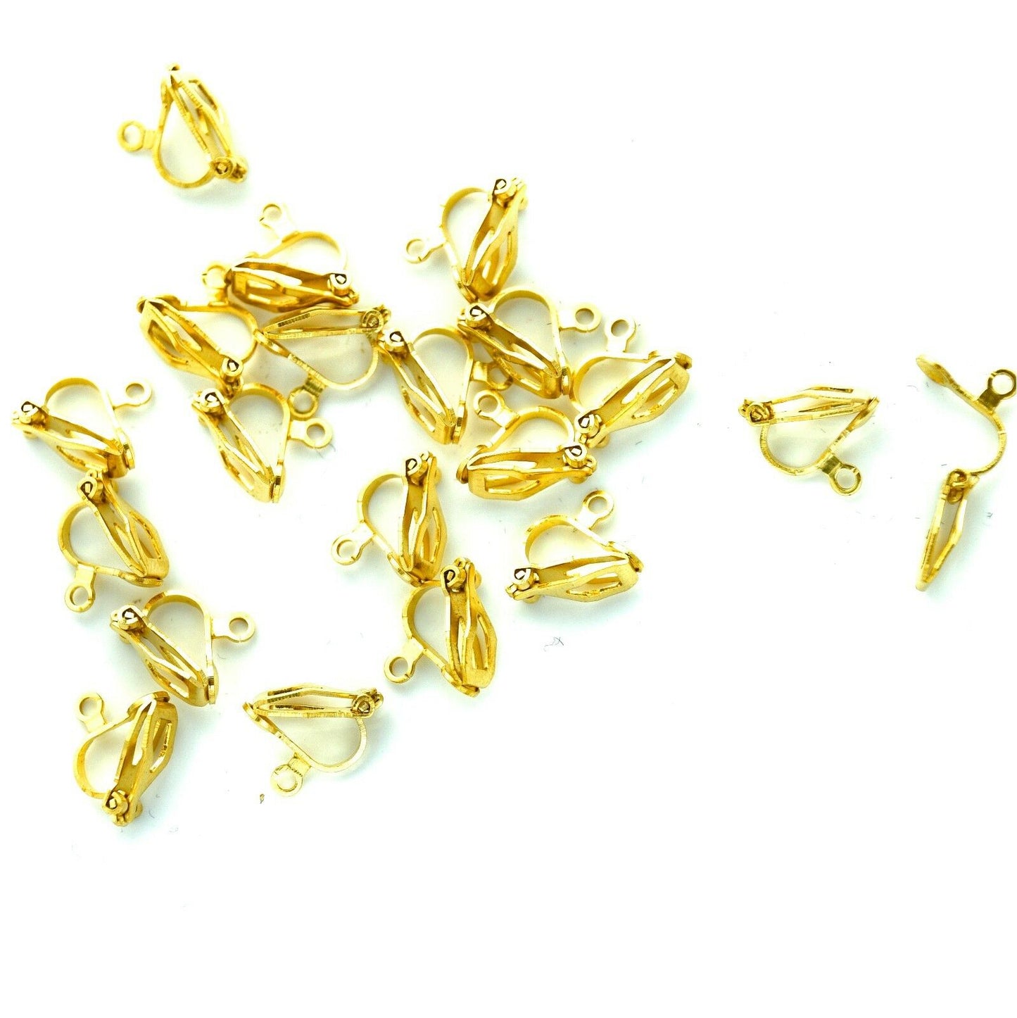 20 Gold Tone Clipon Clip On Earring Findings with Loop - High Quality Copper