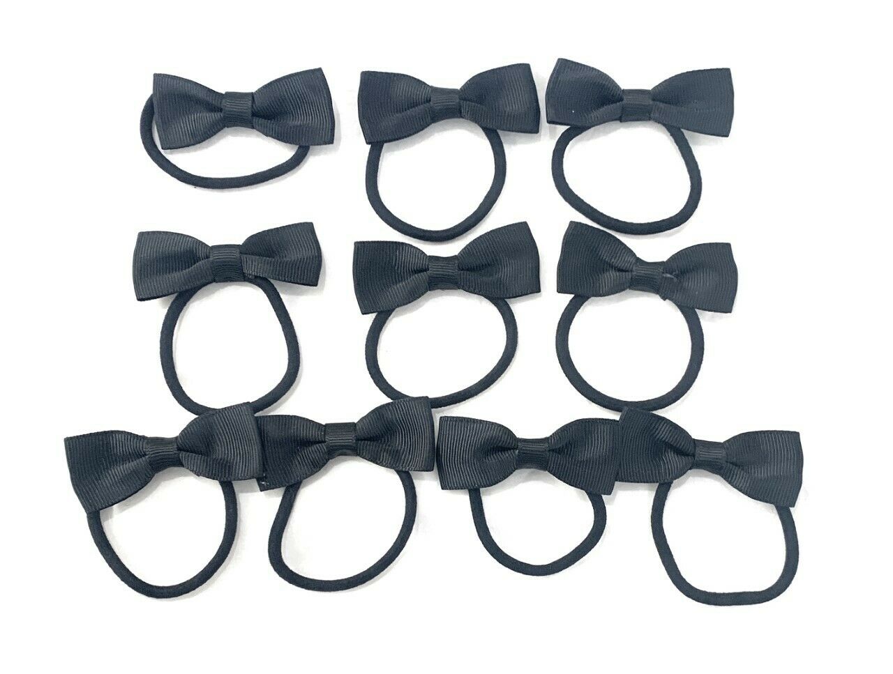 10 Girls Hair Bow Bobble Elastic Bobbles Set - Primary School Colours - Gift
