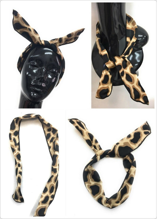 Leopard Wired Headband Retro Head Scarf Bandana ROCKABILLY Hair Band Vintage UK