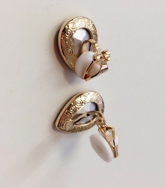 Girls Womans Gold Tone Crystal Drop Teardrop Clip On Earrings