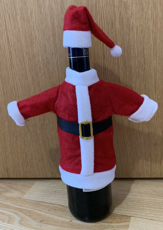 Red Christmas Santa Dress Hat Outfit as Wine Bottle Cover - Fits Barbie Dolls