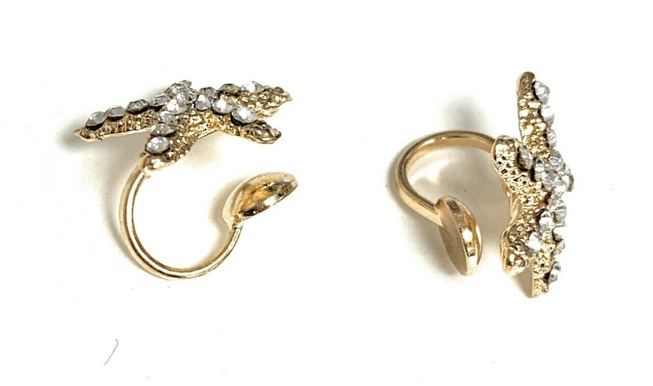 Gold Diamante Starfish U Clips Clip On Earrings Bridal Non Pierced Party UK
