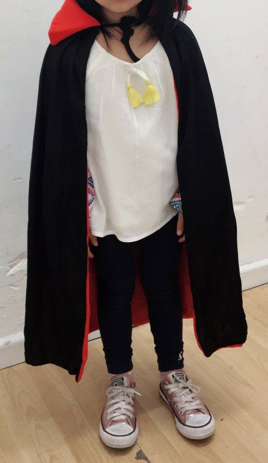 Halloween Black Red Vampire Cape Dracula Devil Cloak Kids Fancy Dress Costume UK