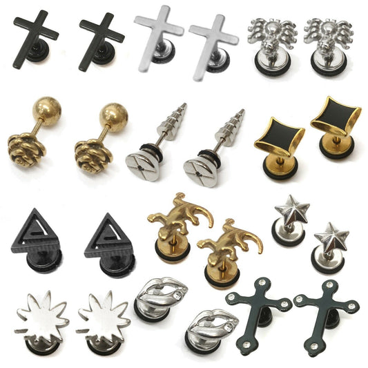 Mens PAIR Stainless Steel Stud Earrings Pair Design Screw back Womens Girls Boy