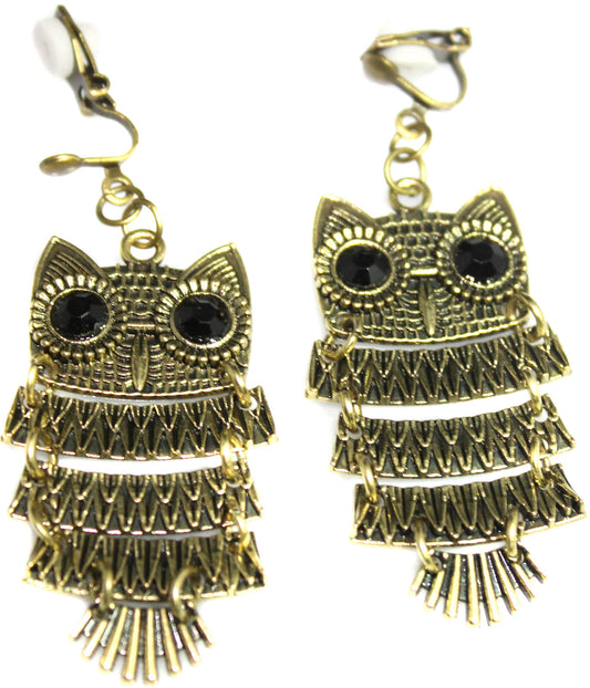Girls Womens Cute Bronze Tone Owl Cushioned CLIP ON Non Pierced Earrings