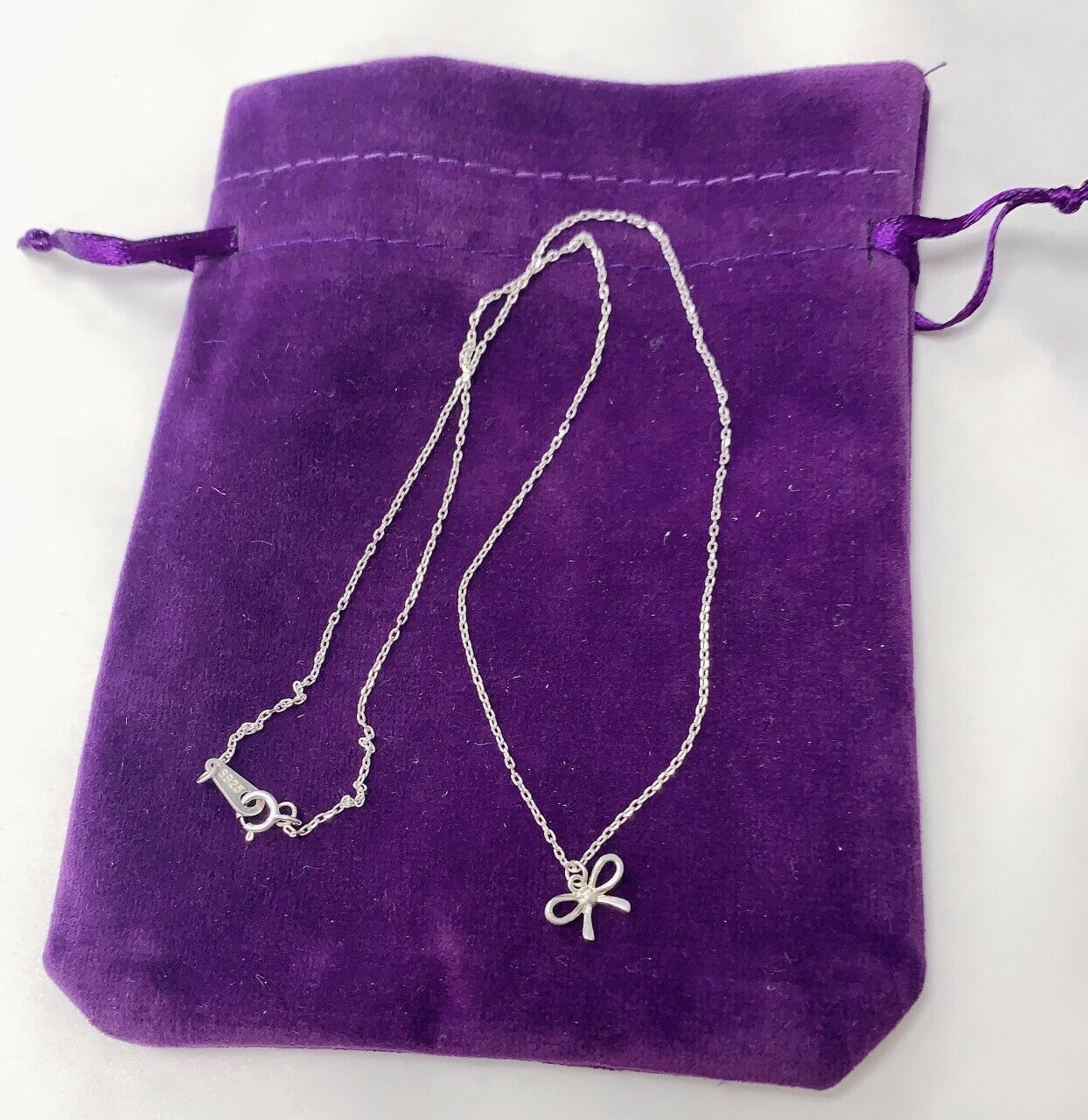 925 Sterling Silver Necklace (Gift Pouch) Chain with Classic Small Bow Pendant
