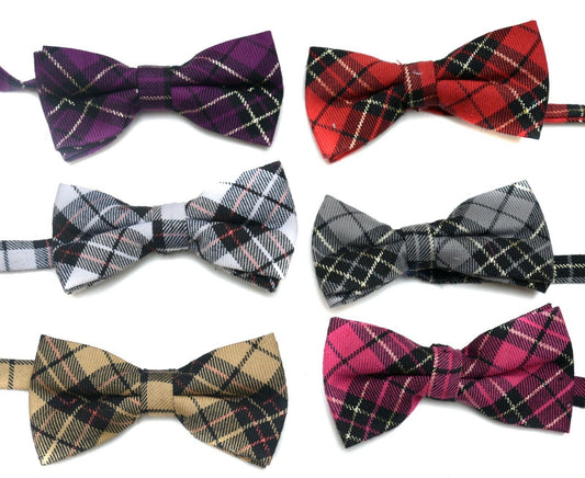 Cotton Tartan Boys Mens Vintage Pre Tied Wedding Party Dickie Bow ties Clip