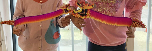 SET 4 Small or 2 Large Chinese Paper Dragon Puppets on Sticks Kids New Year Toy