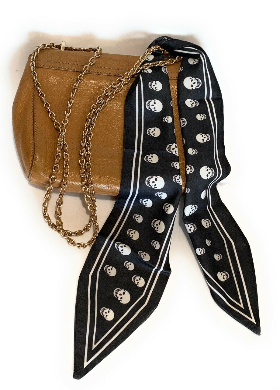 90cm Long Reversible Skinny Scarf Faux Silk Head Scarves Bag Charm Bow Bandana