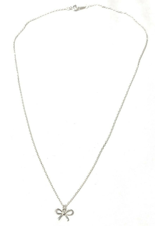 925 Sterling Silver Necklace (Gift Pouch) Chain with Classic Small Bow Pendant