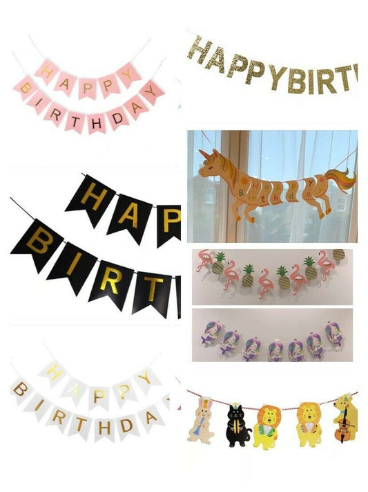 Happy Birthday Bunting Banner - Hanging Letters Party Decoration Garland Unicorn