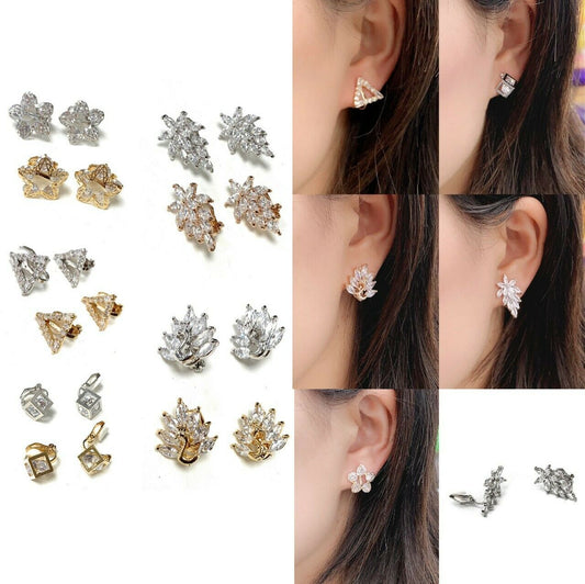 Girls Women's High Quality Sparkly Zircon Crystal Clip On Earrings Studs Gift UK