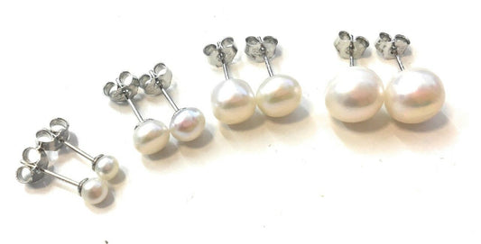 925 Sterling Silver Genuine Cultured Freshwater Pearl Stud Earrings Studs Gift
