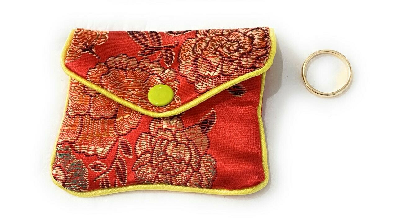 5 Chinese Silk Jewellery Button Zip Pouch Bag Embroidered Purse Organizer Set UK