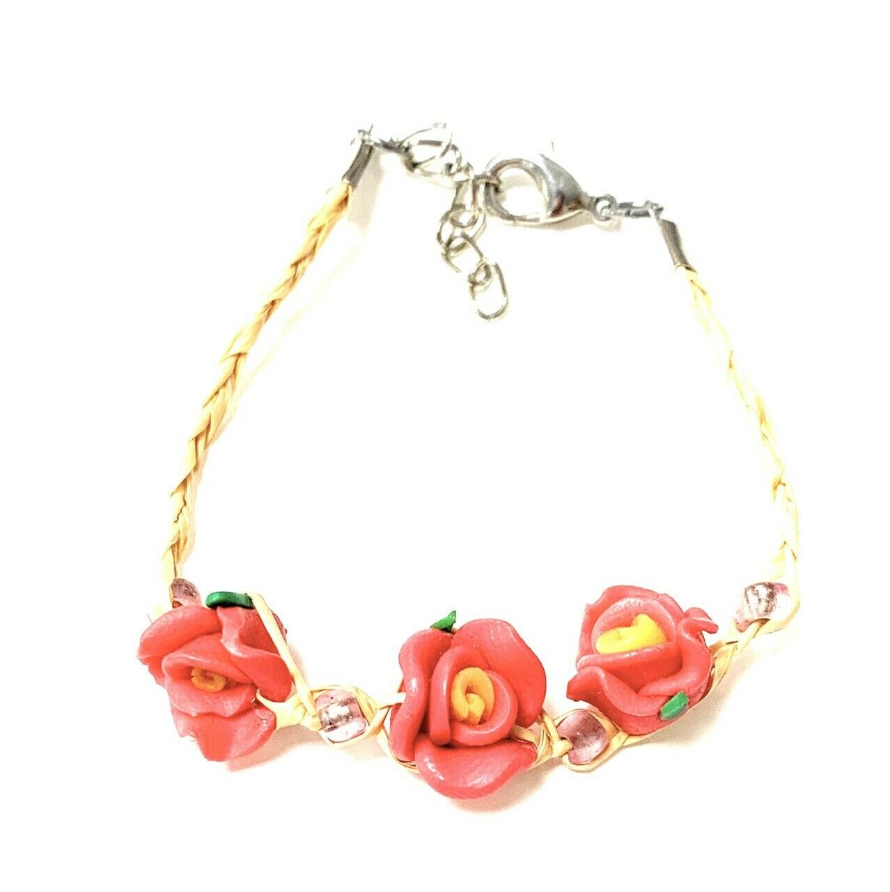 Girls Kids Adjustable Bracelet Clay Rose Stone Beads Glass Cherry Charm Fruit