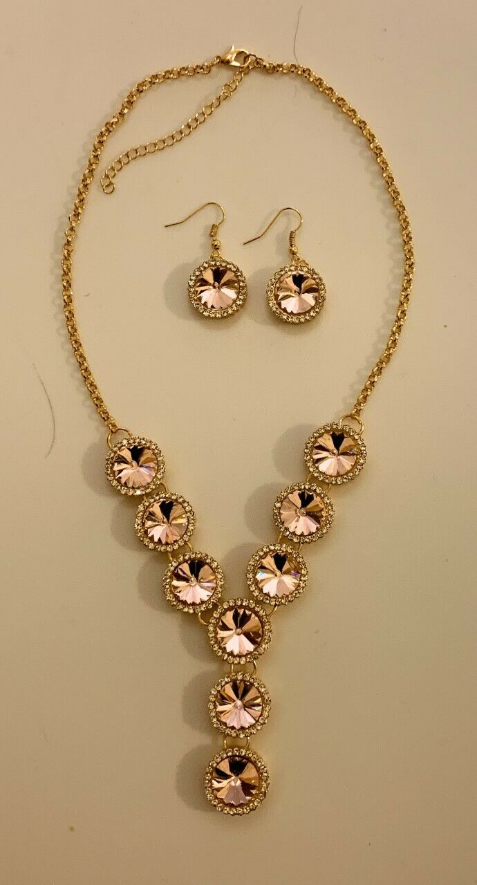 Women Bridal Wedding Prom Party Glass Crystal Bib Necklace Clip On Earrings Set