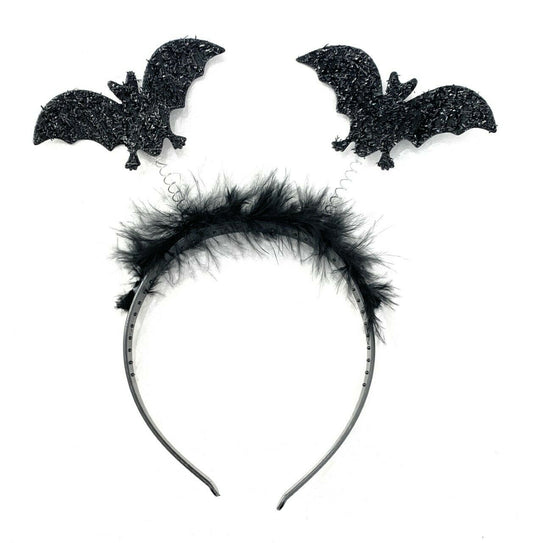 Black Feather Tinsel Spider / Bat Antennae Boppers Halloween Party Headband UK