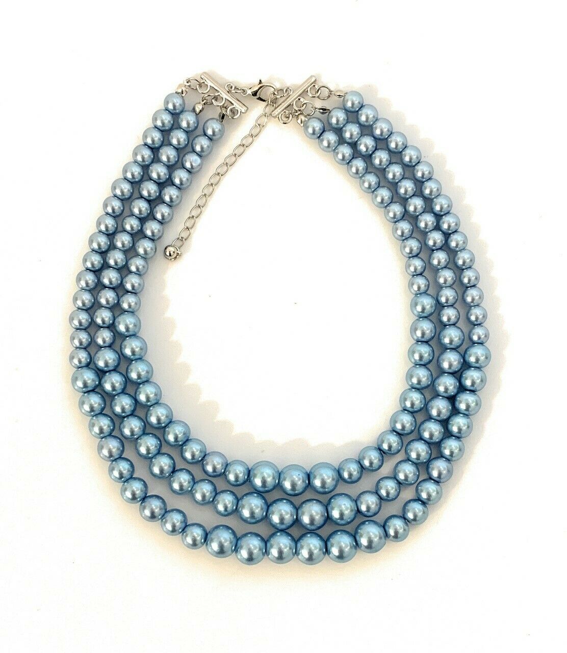 Womans Faux Pearl 3 Layer Multi Strand Gatsby Necklace Statement Bib Vintage UK