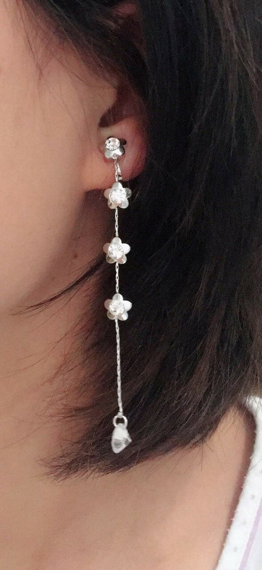 Long Flower Liquid Chandelier Tassel Dangle CLIP ON Earrings Non Pierced Ears