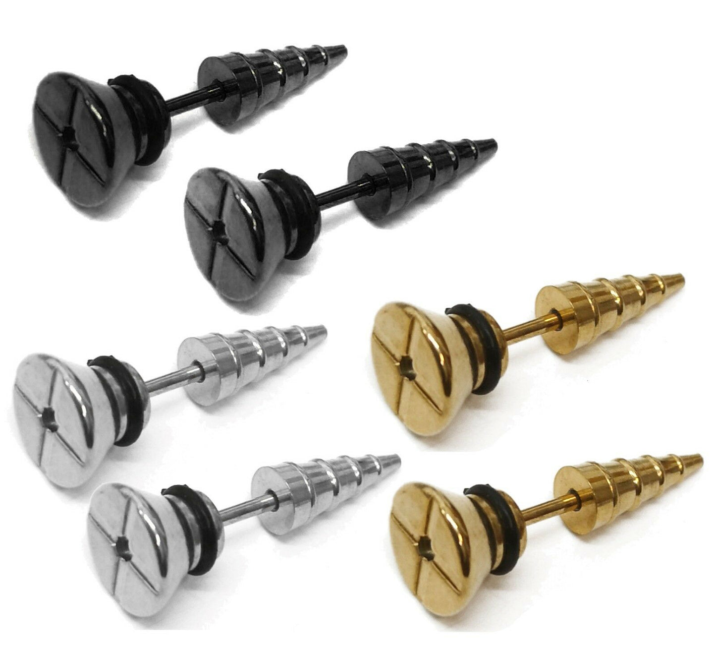 Mens PAIR Stainless Steel Stud Earrings Pair Design Screw back Womens Girls Boy
