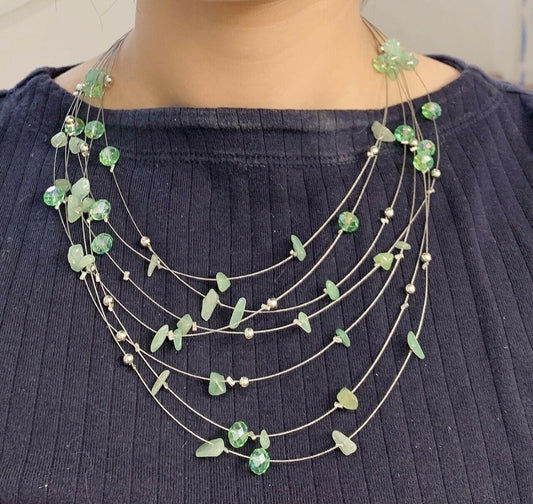 Natural Stone Crystal Multi Layer Bib Statement Necklace and Earrings Gift Set