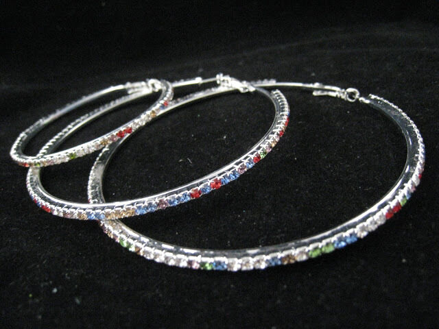 Women Plated Diamante Crystal Rhinestone Big Hoop CZ Earring Jewelry Earrings