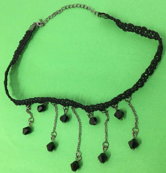 Black Lace Victorian Vintage Chain Collar Choker Beads Bib Necklace Pendant