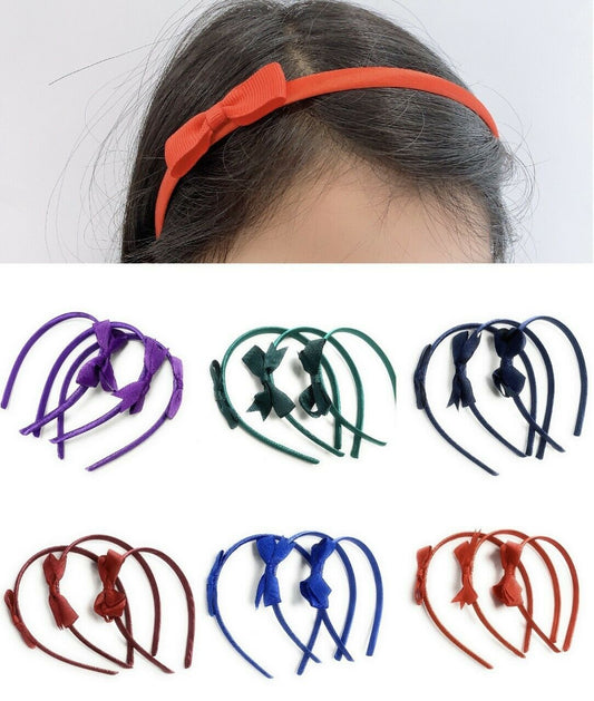 3 x School Hair Bows on Headbands Alice Bands Uniform Colours Bow Headband Set