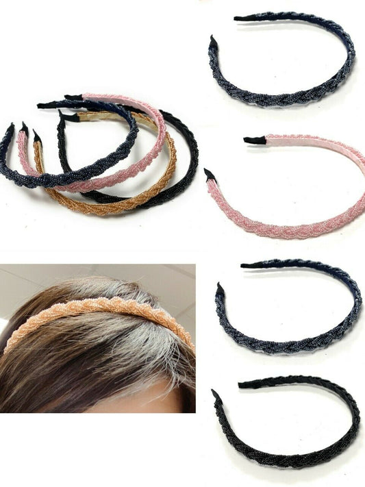 Ladies Girls Beaded Plait Braided Plaited Beads Hair Band Great Gatsby Headband