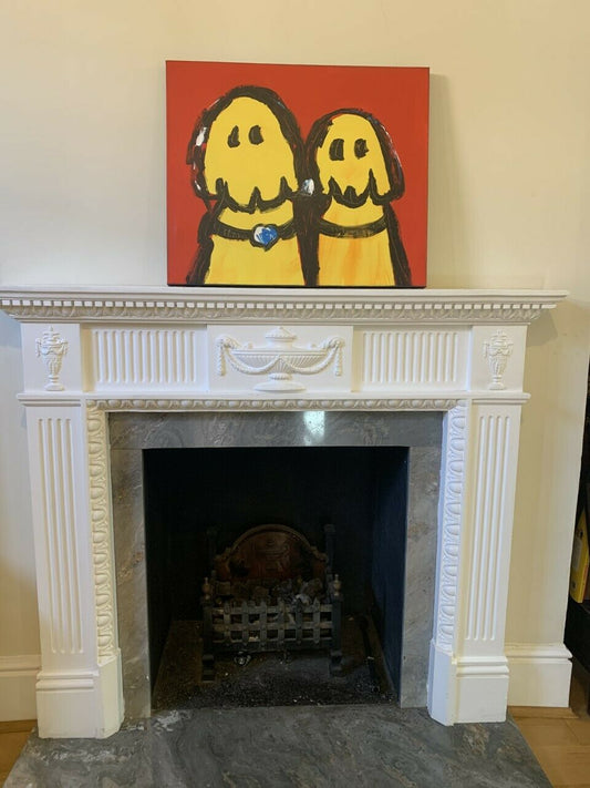 Framed Stretched 50 x 60cm Oil Painting Canvas Wall Art Dogs Portrait Golden UK