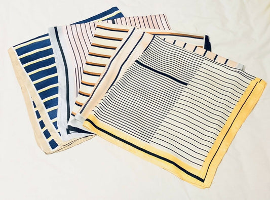 Big Square Faux Silk Stripes Head Neck Scarf Lightweight Neck Warmer Bandana UK