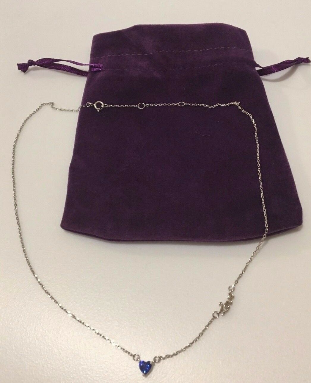 UK Solid 925 Silver Love Blue Cubic Zirconia Heart Pendant Necklace in Gift Bag