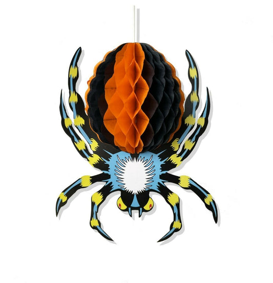 3 x Large Halloween Paper 3D Hanging Decorations Scary Black Orange Blue Spider