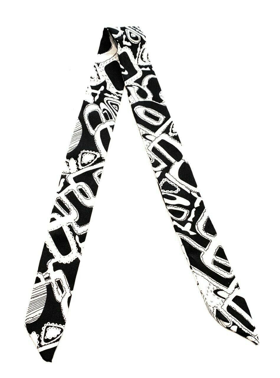 90cm Long Reversible Skinny Scarf Faux Silk Head Scarves Bag Charm Bow Bandana