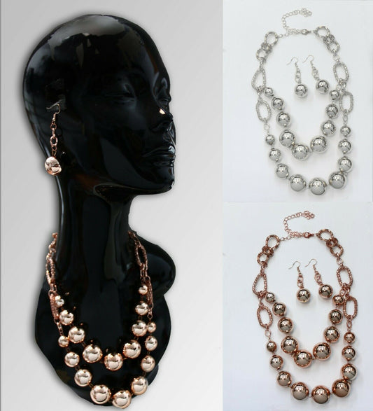 Shiny Pearl Chunky Statement Choker Bib Collar Necklace Chain With Earrings