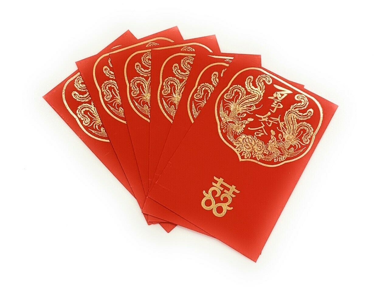 Pack of 6 Chinese Lucky Red Packets / Envelopes Happy New Year Hong Bao Wedding