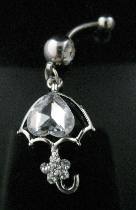 Surgical Steel Crystal Heart Umbrella Navel Belly Bar