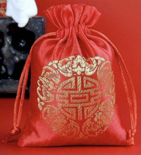 6 x Chinese Red Jewellery Drawstring Bag Wedding Favour Pouches Gift Bags Set UK