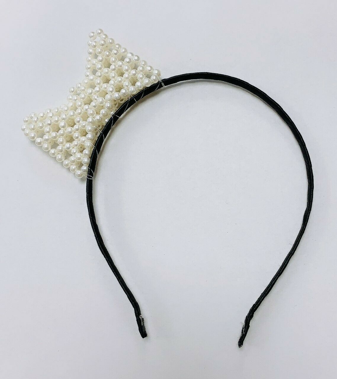 Large Cream Ivory Pearl Bow Black Alice Band Hair Head Headband Girls Fashion