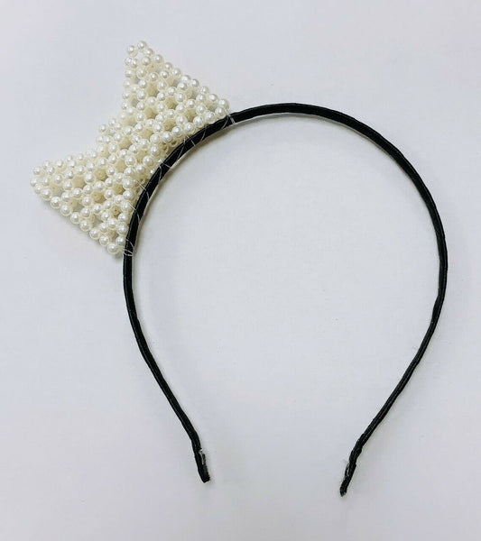 Large Cream Ivory Pearl Bow Black Alice Band Hair Head Headband Girls Fashion