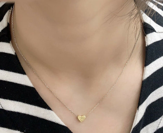 925 Sterling Silver Necklace (Gift Pouch) Chain with Gold Plated Heart Pendant